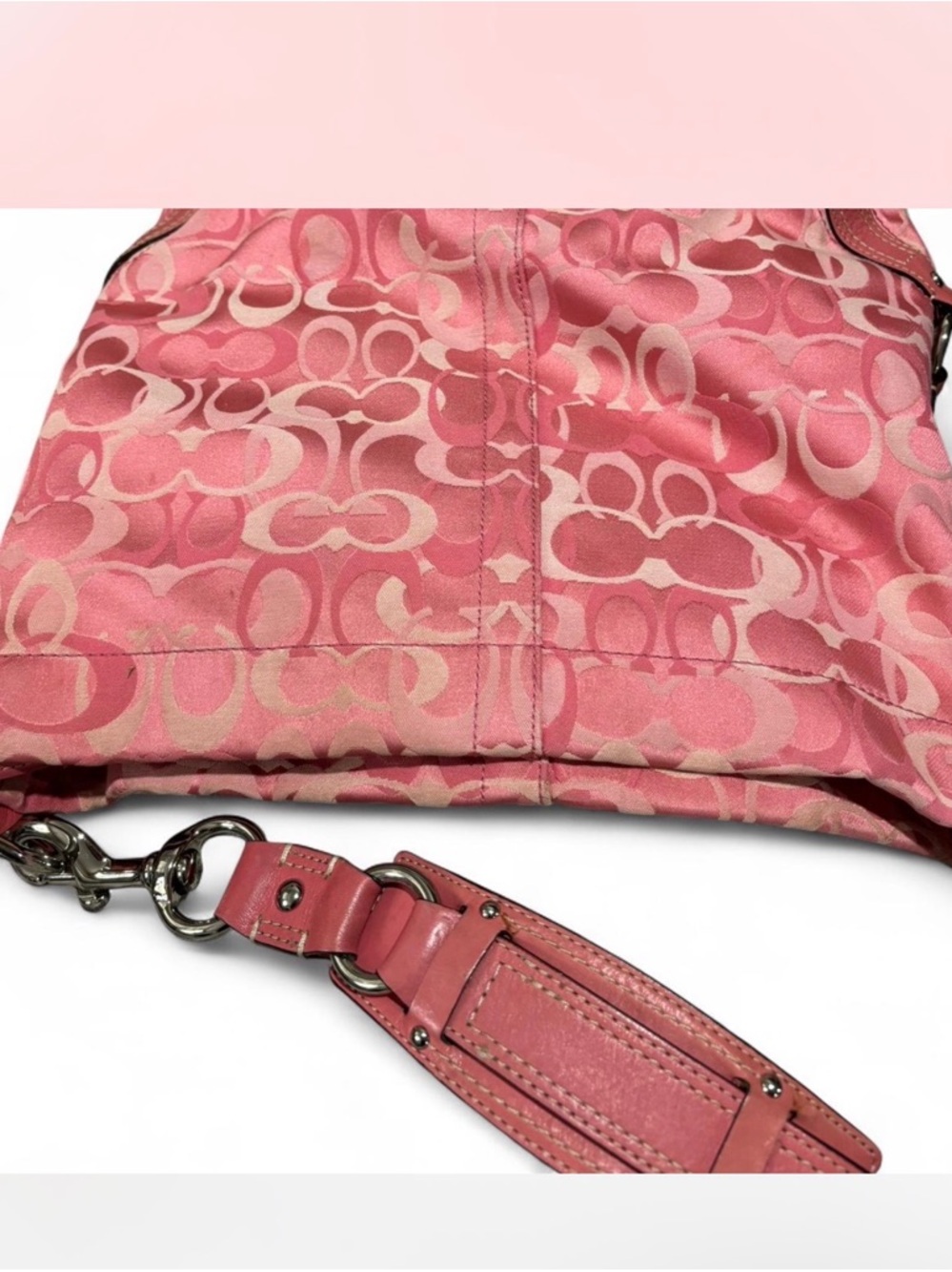Coach Y2K Pink Carly Optic Signature canvas Shoulder Bag Hobo D1026-F13981 GUC